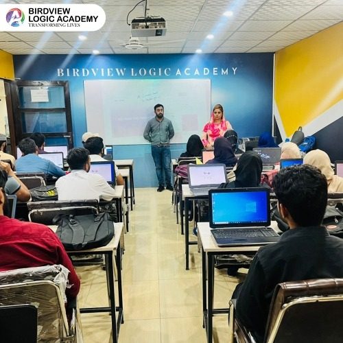 IT classroom with laptops at BvLogic Academy